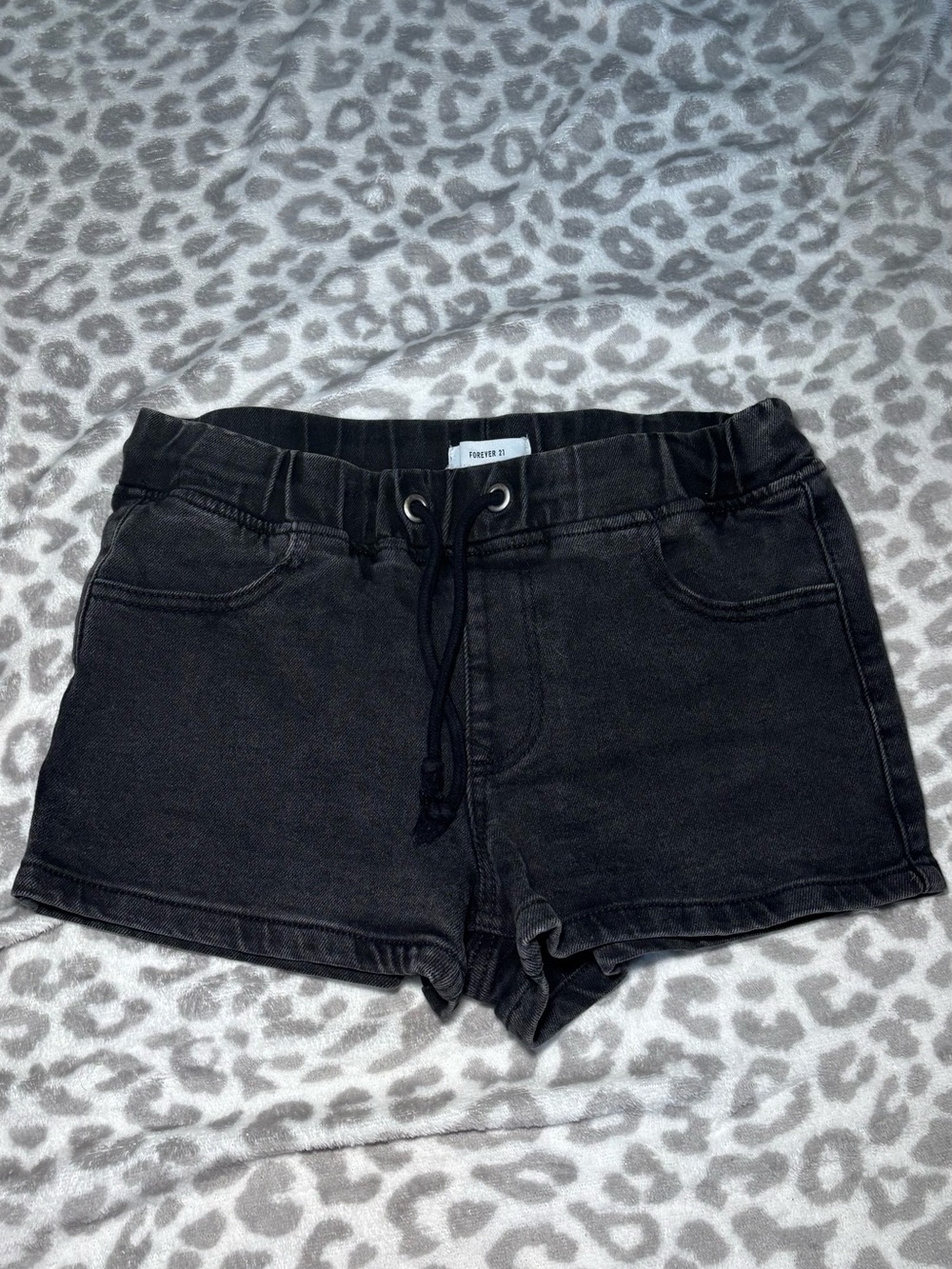 Forever 21 Black Elastic Waist Denim Shorts